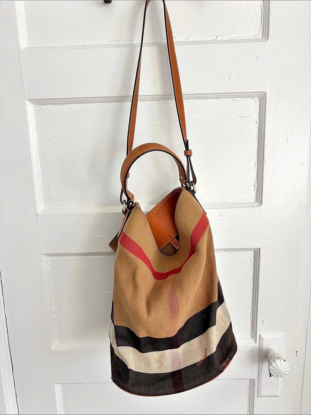 Burberry Ashby Mega Check Canvas Bucket Hobo Bag Brown & Black